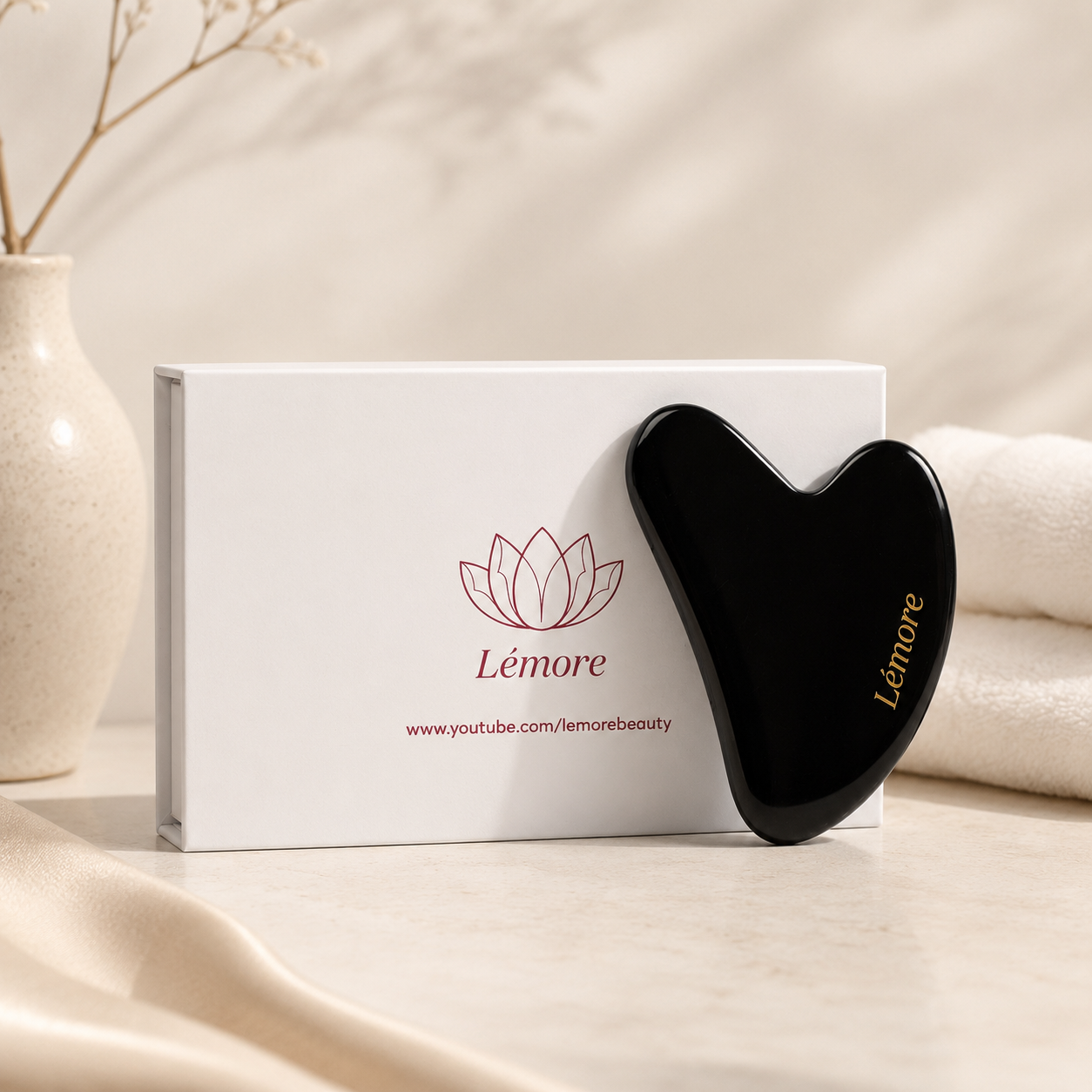 Lémore Beauty Premium Obsidian Gua Sha & Acupressure Massage Tool | Natural Anti-Aging Solution for Women & Men