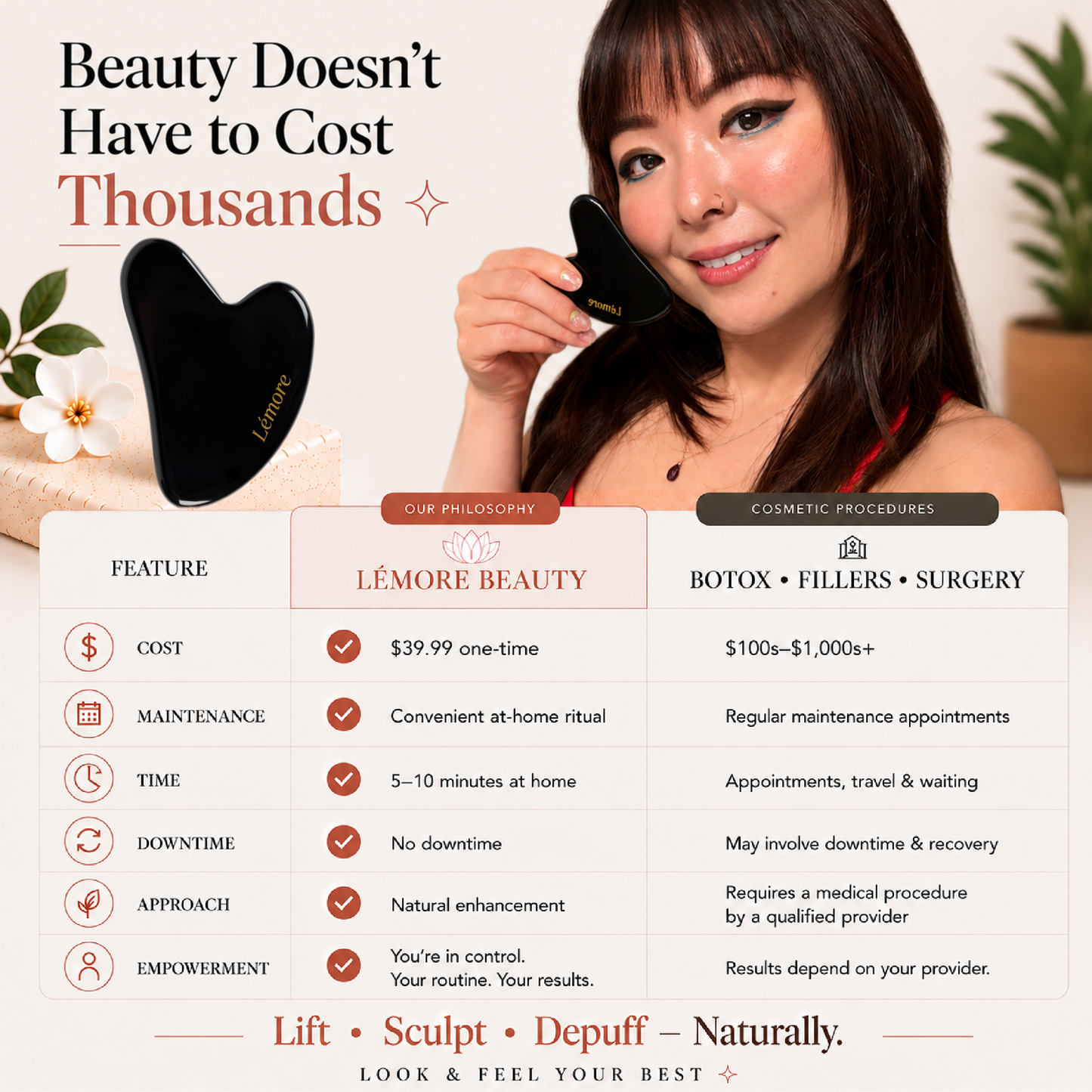 Lémore Beauty Premium Obsidian Gua Sha & Acupressure Massage Tool | Natural Anti-Aging Solution for Women & Men