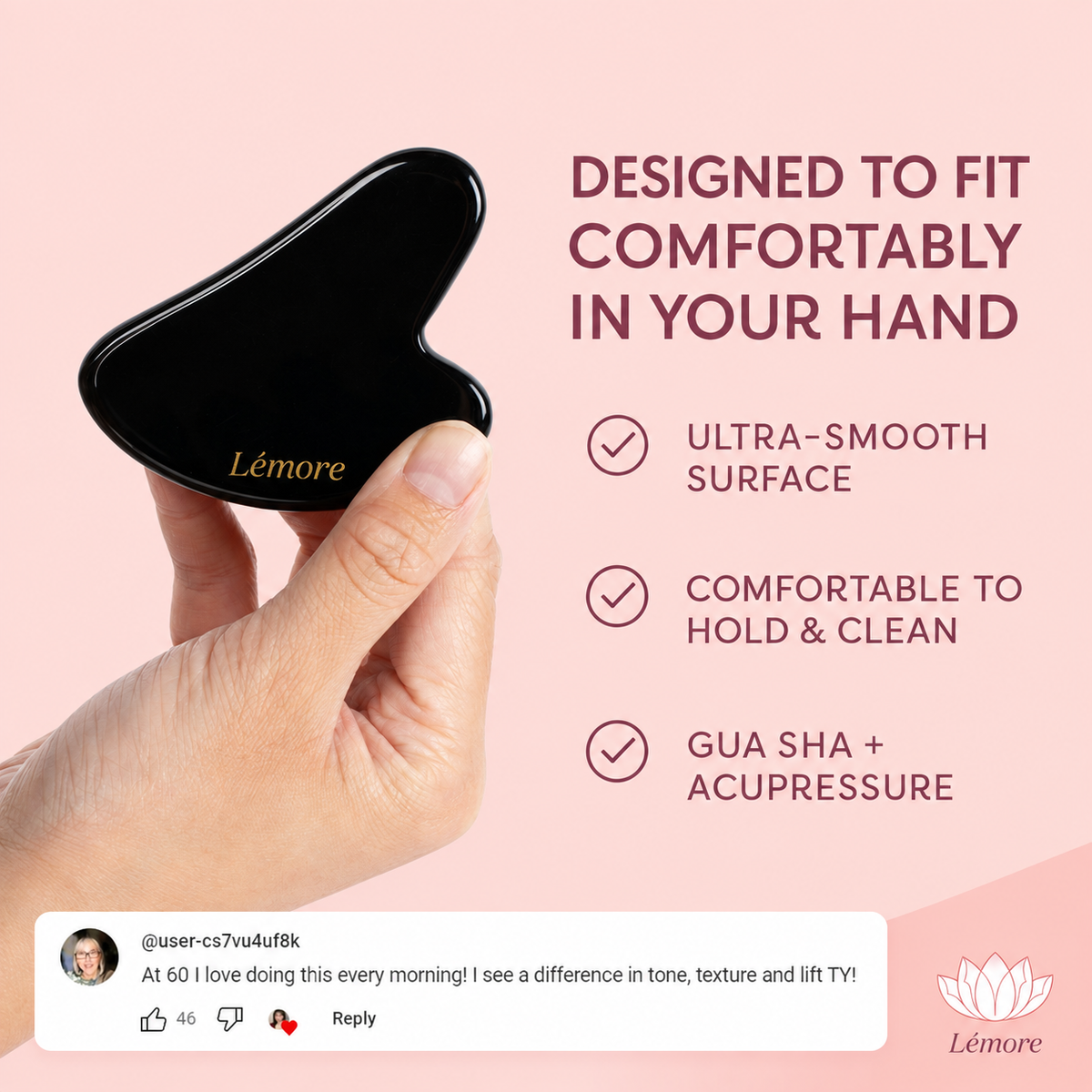 Lémore Beauty Premium Obsidian Gua Sha & Acupressure Massage Tool