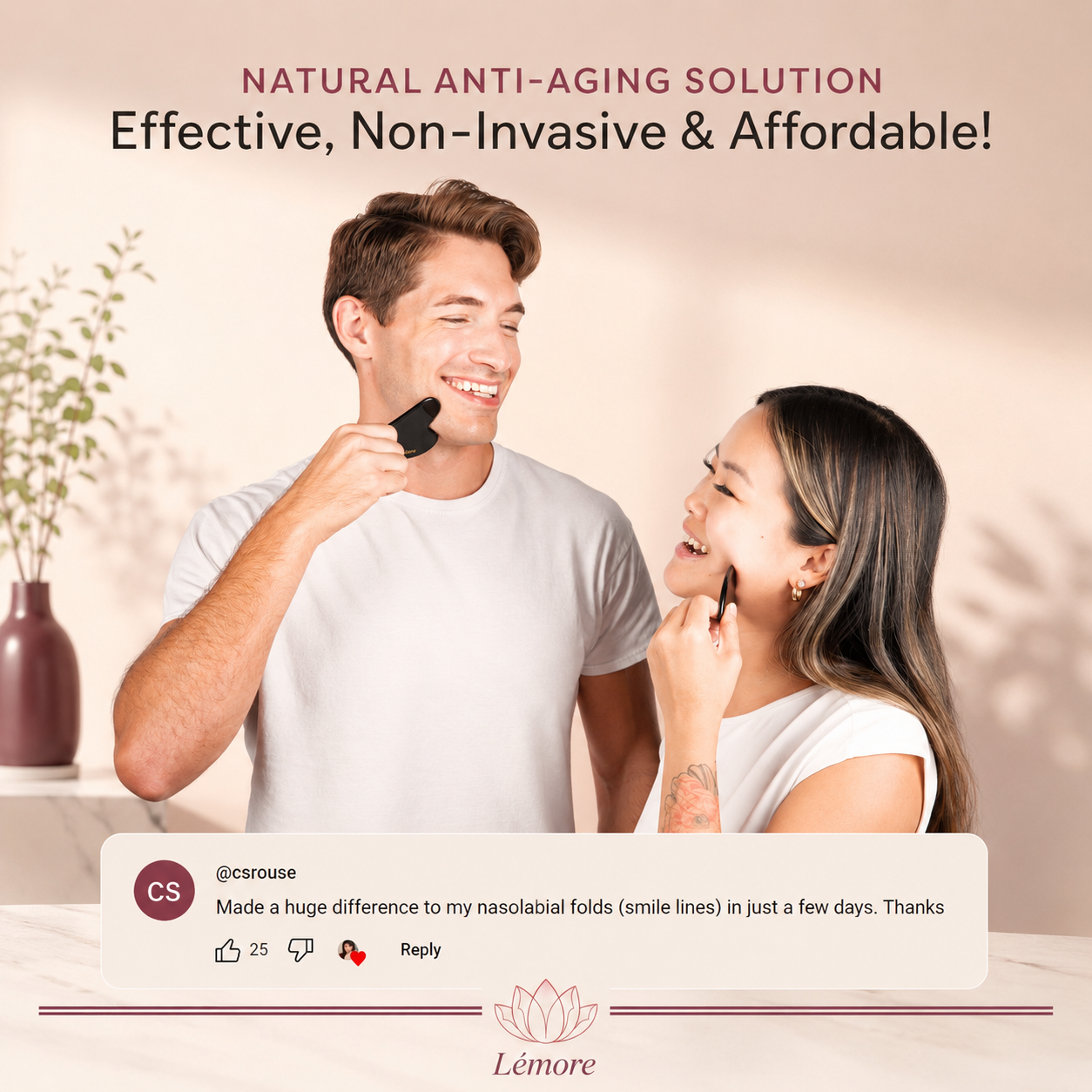 Lémore Beauty Premium Obsidian Gua Sha & Acupressure Massage Tool | Natural Anti-Aging Solution for Women & Men